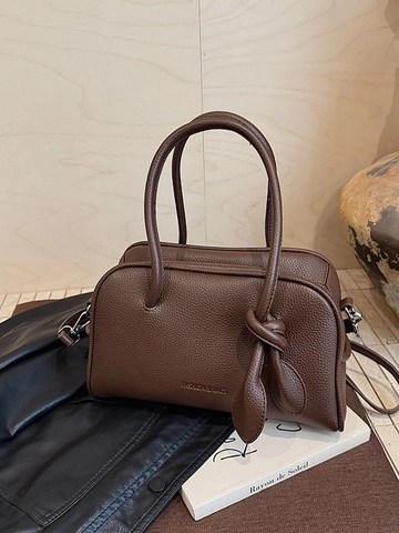 Sac Boston en Cuir PU pour Femme Motif Litchi Sac à Main Avec Poignée Nouée Sac Bandoulière Décontracté pour Usage Quotidien