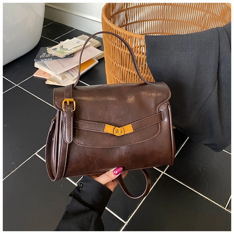 Vintage Gefrostetes PU Leder Tasche Im Kelly Stil Für Damen Große Kapazität Schulter Umhängetasche Mit Gold Schloss Pendeln