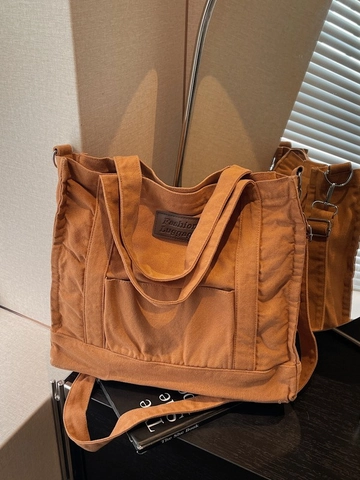 Bolso Tote de Lona de Gran Capacidad para Mujer Color Sólido Casual Bolso de Hombro con Correa Ajustable Asa Superior