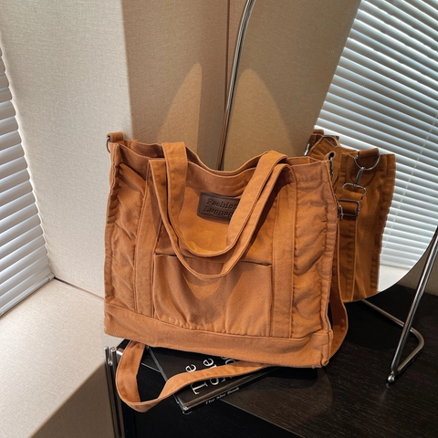 Sac Cabas en Toile pour Femmes Grande Capacité Bandoulière Réglable Sac à Main Sac à Épaule pour École Trajet Quotidien