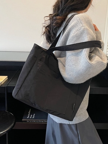Borsa Tote in Nylon Plissettato a Grande Capacità per Donna Casual Multi Tasca Commuter Tracolla Borsa Scuola Quotidiana