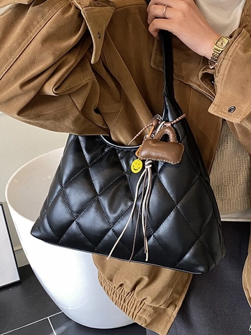 Women PU Leather Diamond Quilted Shoulder Bag Retro Large Capacity Underarm Bag Daily Commute Versatile Hobo Tote Bag