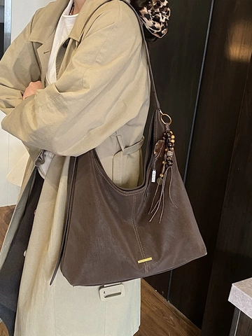 Grand Sac Fourre-Tout Hobo Pour Femmes Sac À Épaule Rétro En Simili Cuir Avec Gland En Perles De Bois Sac De Banlieue