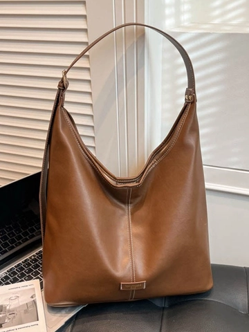Vrouwen Grote Capaciteit PU Leer Hobo Crossbody Tas Contrast Stiksels Enkele Schouder Tote Tas Voor Werk Dagelijks Woon-werkverkeer
