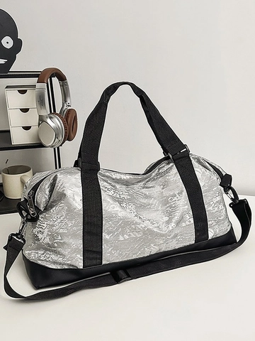 Borsa da Viaggio a Grande Capacità Borsa da Palestra Impermeabile per Uomo Donna Con Separazione Secco-Umido Texture Plissettata Borsa a Tracolla