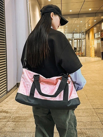Borsa da Viaggio a Grande Capacità Borsa da Palestra Impermeabile per Uomo Donna Con Separazione Secco-Umido Texture Plissettata Borsa a Tracolla