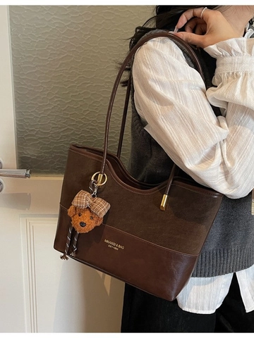 Retro Patchwork Tote Tas Voor Vrouwen Grote Capaciteit PU Leer Schoudertas Met Beer Bedel Kantoor School Shopping Tas