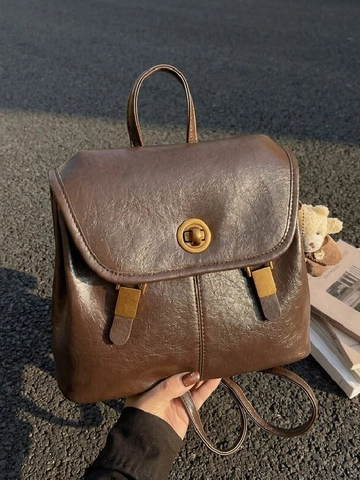 Sac à Dos en Cuir PU Vintage pour Femmes Style Collège Sac d'École Grande Capacité Sac à Dos Avec Pendentif Ours Sac de Voyage