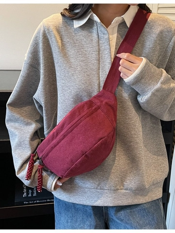Women's Corduroy Chest Bag Large Capacity Crossbody Bag Vintage Solid Color Fanny Pack With Adjustable Strap Woven Zipper Pull Casual Travel Shoulder Bag