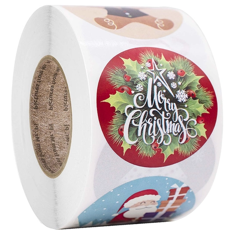 Adesivi Rotondi Merry Christmas Con Design Di Omino Di Pan Di Zenzero Babbo Natale Ghirlanda Etichette Festive Per Scatole Regalo Buste