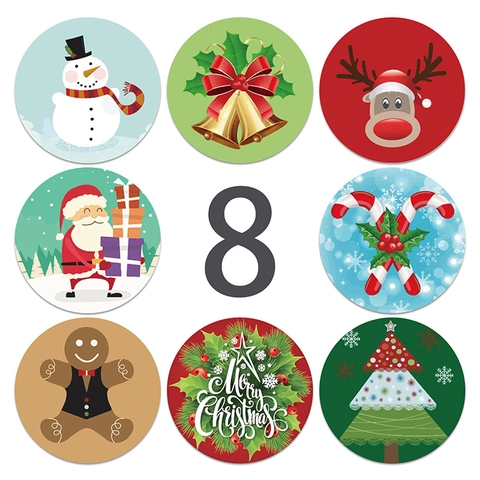 Adesivi Rotondi Merry Christmas Con Design Di Omino Di Pan Di Zenzero Babbo Natale Ghirlanda Etichette Festive Per Scatole Regalo Buste