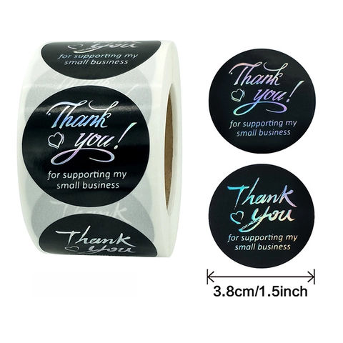 Rotolo di Adesivi Neri Oro Thank You For Supporting My Small Business Etichette Olografiche per Confezioni Business Matrimonio