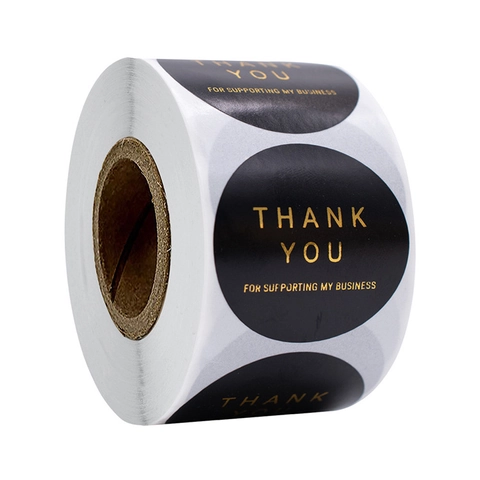 Runde Goldfolie Dankeschön Aufkleber Rolle Schwarze Klebeetiketten Für Kleine Unternehmen Geschenkversiegelung Etiketten