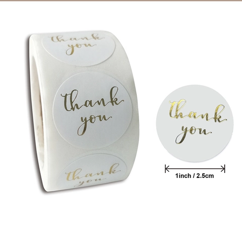 Adesivi Rotondi Grazie in Lamina d'Oro Etichette Sigillanti Adesive Bianche per Scatole Regalo Buste Matrimoni Feste Decorazione