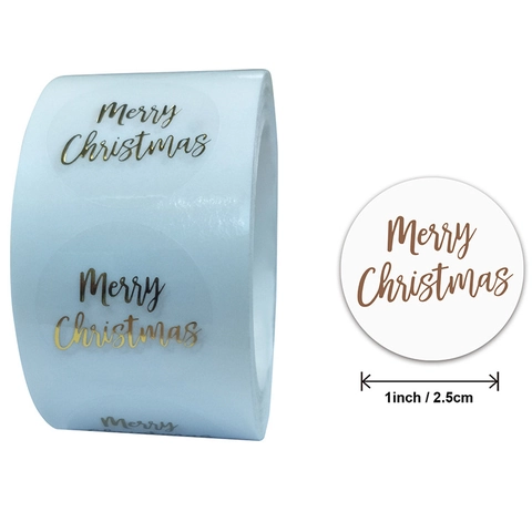 Transparent Gold Hot Stamping Merry Christmas Stickers Round Adhesive Labels For Holiday Gift Wrapping Decoration Seal