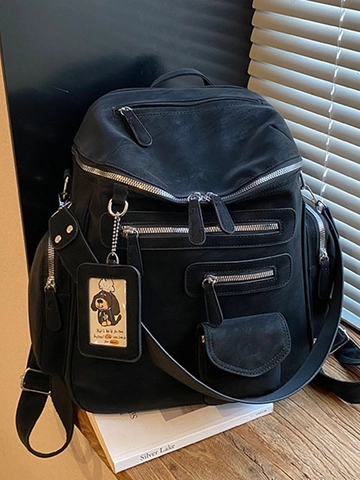 Sac à Dos en Cuir PU Grande Capacité Pour Femmes Multi Poches Tendance Coréenne École Voyage Sac à Dos Avec Pendentif Chien