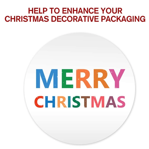 Merry Christmas Round Stickers Self Adhesive Envelope Gift Box Sealing Labels Holiday Party Decoration Colorful Lettering Bulk Coated Paper Decorative Stickers