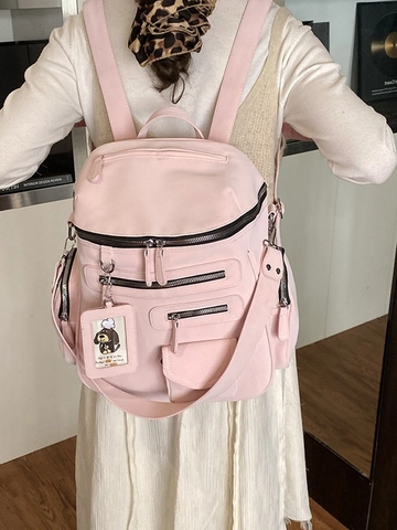 Sac à Dos en Cuir PU Grande Capacité Pour Femmes Multi Poches Tendance Coréenne École Voyage Sac à Dos Avec Pendentif Chien