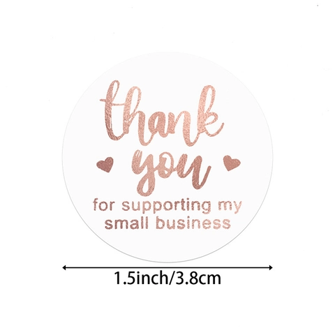 Ρολό Αυτοκόλλητα Thank You Λευκά με Καρδιά από Ροζ Χρυσό Φύλλο Ετικέτες Συσκευασίας για Μικρές Επιχειρήσεις Σακούλες Δώρου