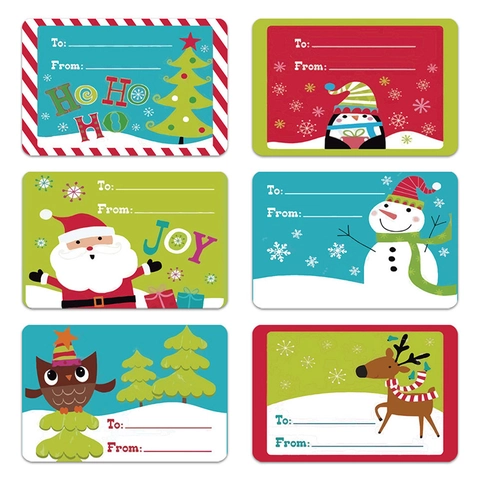 Christmas Gift Stickers Self-Adhesive Labels With To From Designs Santa Reindeer Holiday Decoration Mailing Gift Tags