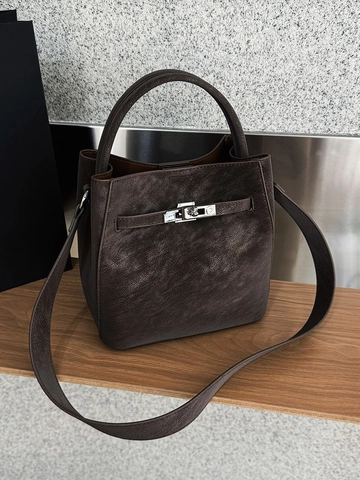 Borsa a Secchiello Vintage in Pelle PU Donna Borsa a Tracolla Retrò Con Chiusura a Scatto in Metallo Stile Francese