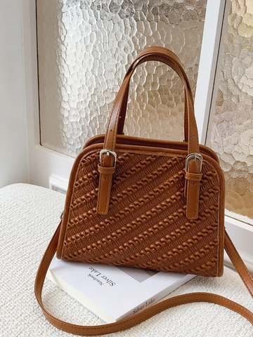 Bolso Bandolera Chic de Cuero PU para Mujer Textura Tejida Diseño de Nicho Bolso de Mano Cuadrado Pequeño Con Correa Ajustable para Uso Diario Versátil