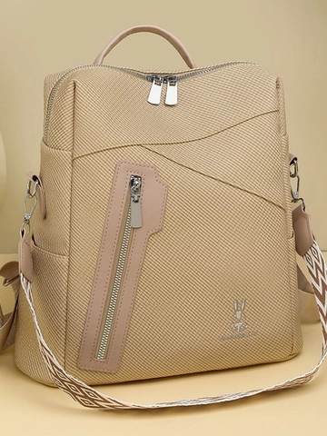 Dames Mode Gevlochten Textuur PU Leer Rugzak Grote Capaciteit Multi Compartiment Schooltas Met Geometrische Patroon Band