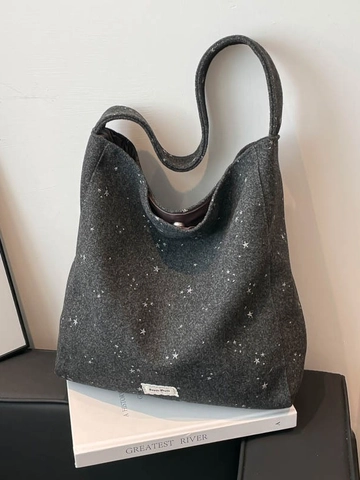Sac Fourre-tout Laineux à Motif Étoilé pour Femmes Grande Capacité Sac à Épaule Décontracté Avec Boucle Magnétique Rétro Quotidien