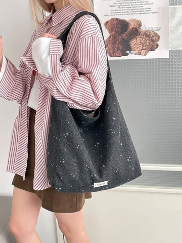 Sac Fourre-tout Laineux à Motif Étoilé pour Femmes Grande Capacité Sac à Épaule Décontracté Avec Boucle Magnétique Rétro Quotidien