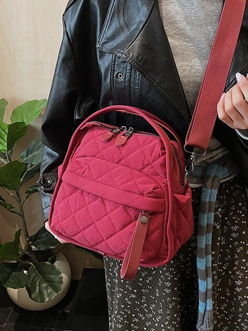 Women Quilted Nylon Crossbody Bag Wide Strap Small Square Padded Shoulder Bag Casual Daily Commuter Handbag