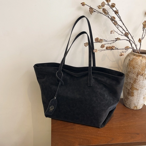 Damen Große Kapazität Vintage PU Leder Tote Bag Minimalistische Pendler Schultertasche Mit Cartoon Hund Anhänger Für Büro