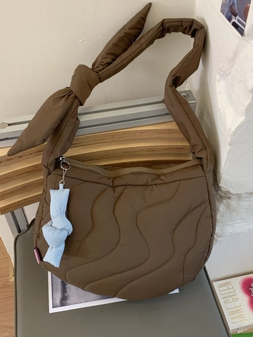 Damen Gesteppte Puffer Knödeltasche Schultertasche Wellenmuster Große Kapazität Umhängetasche Mit Knotenanhänger Mode Pendeltasche