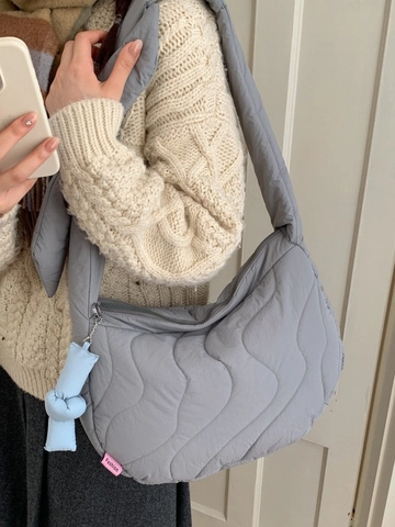 Damen Gesteppte Puffer Knödeltasche Schultertasche Wellenmuster Große Kapazität Umhängetasche Mit Knotenanhänger Mode Pendeltasche