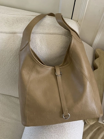 Women's Large Capacity PU Leather Tote Bag Minimalist Hobo Shoulder Bag With Metal Ring Decor For Commuting Travel