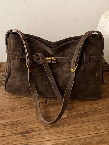 Vintage Große Kapazität Einkaufstasche Wildleder Textur PU Leder Umhängetasche Für Damen Pendeln Minimalistische Handtasche