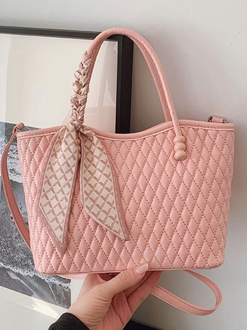 Bolso de Mano Retro Acolchado de Cuero PU para Mujer Con Decoración de Pañuelo de Satén Elegante Bolso Bandolera para Diario