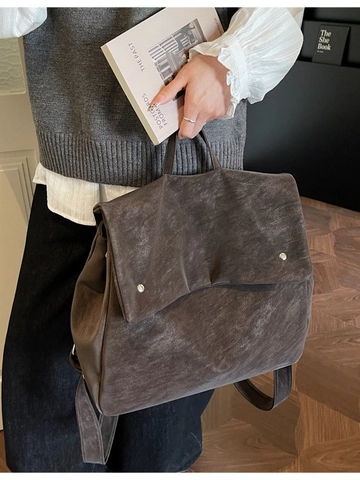 Vintage Matt PU Leder Rucksack Für Damen Große Kapazität Minimalistisch Klappe Schultasche Mit Metallnieten Lässig Reisetasche