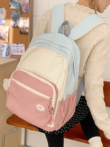 Zaino Impermeabile Macaron Color Block per Donna Borsa da Scuola per PC per Studenti Universitari Zainetto Casual