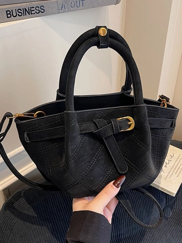Borsa a Secchiello Vintage in Pelle PU Opaca Donna Grande Capacità Trapuntata a Rombi Borsa a Mano Tracolla Con Fibbia Decorativa