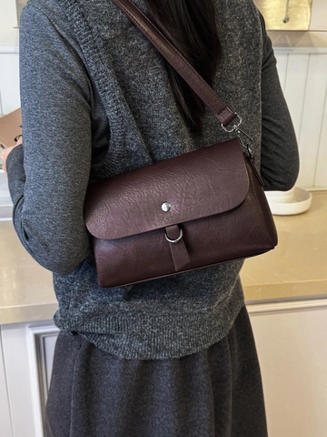 Vintage PU Leather Litchi Pattern Crossbody Bag For Women French Retro Style Small Square Shoulder Bag Daily Commuting