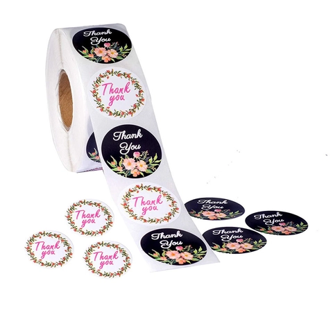 Floral Thank You Stickers Round Adhesive Labels For Gift Packaging Envelope Sealing Business Appreciation Wedding Party Decor Flower Wreath Design