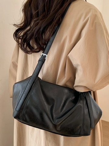 Women Minimalist PU Leather Shoulder Bag Retro Large Capacity Tote Underarm Bag With Adjustable Straps For Daily Commute