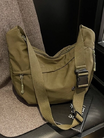 Bolso de Bandolera de Media Luna de Nailon de Gran Capacidad para Mujer Correa Ancha Ajustable Color Sólido Bolso de Hombro Dumpling Casual Diario