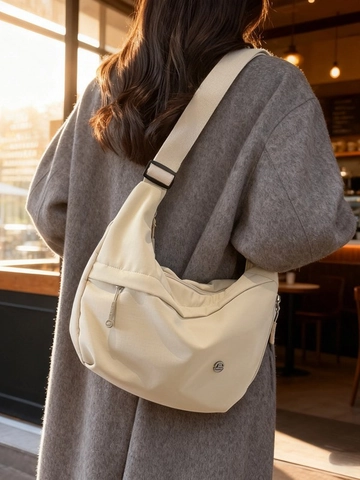 Bolso de Bandolera de Media Luna de Nailon de Gran Capacidad para Mujer Correa Ancha Ajustable Color Sólido Bolso de Hombro Dumpling Casual Diario