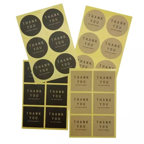 Vintage Kraft Black Paper Thank You For Your Kindness Round Square Sealing Stickers For Baking Cookie Gift Packaging Decoration