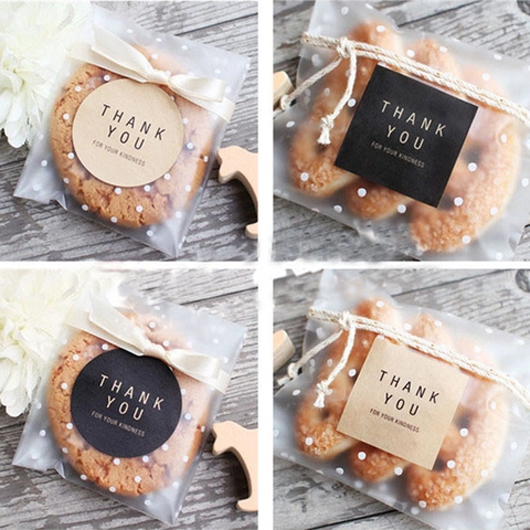 Vintage Kraft Black Paper Thank You For Your Kindness Round Square Sealing Stickers For Baking Cookie Gift Packaging Decoration