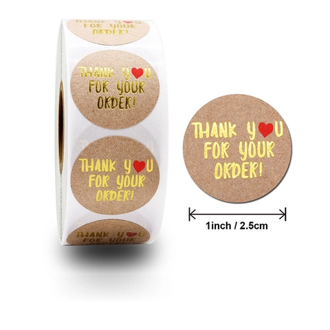 Round Kraft Paper Gold Foil Thank You Stickers Labels Roll For Business Order Small Business Gift Packaging Sealing Decoration