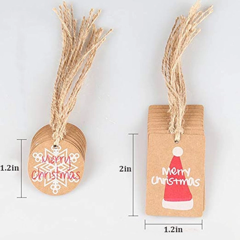 Etiquetas de Regalo de Navidad de Papel Kraft Vintage Con Cuerda de Yute Gorro de Papá Noel Muñeco de Nieve Copo de Nieve