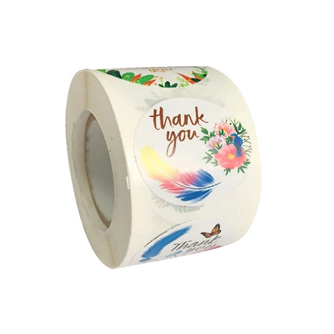 Autocollants de Remerciement Ronds Motif Plume et Fleur Étiquettes de Sceau d'Enveloppe pour Emballage Commercial Mariage Décoration Cadeau