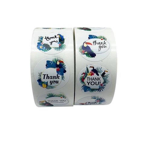 Pegatinas Thank You Aves Tropicales Rollo Redondo Flamenco Tucán Hoja De Palma Etiquetas Decorativas Para Sobres Regalo Sello